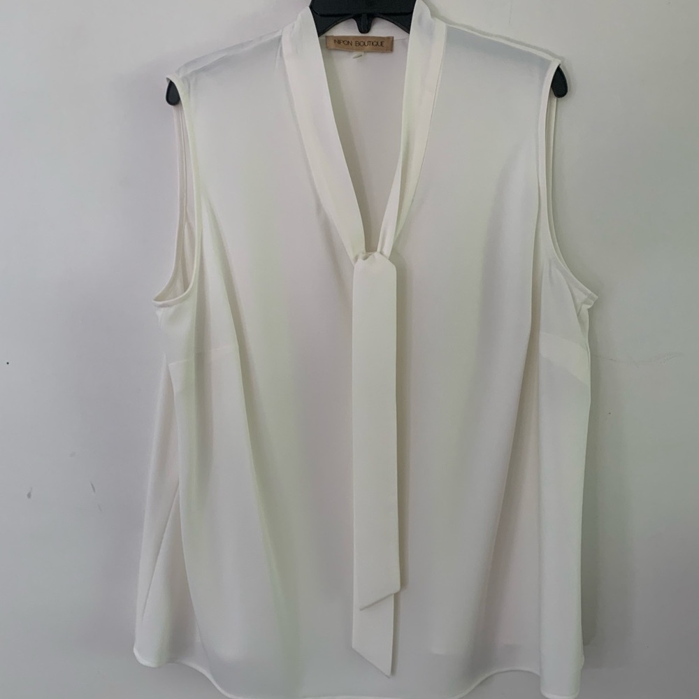 Nipon Boutique 2X Off-White Tie Front Sleeveless Blouse New No Tag